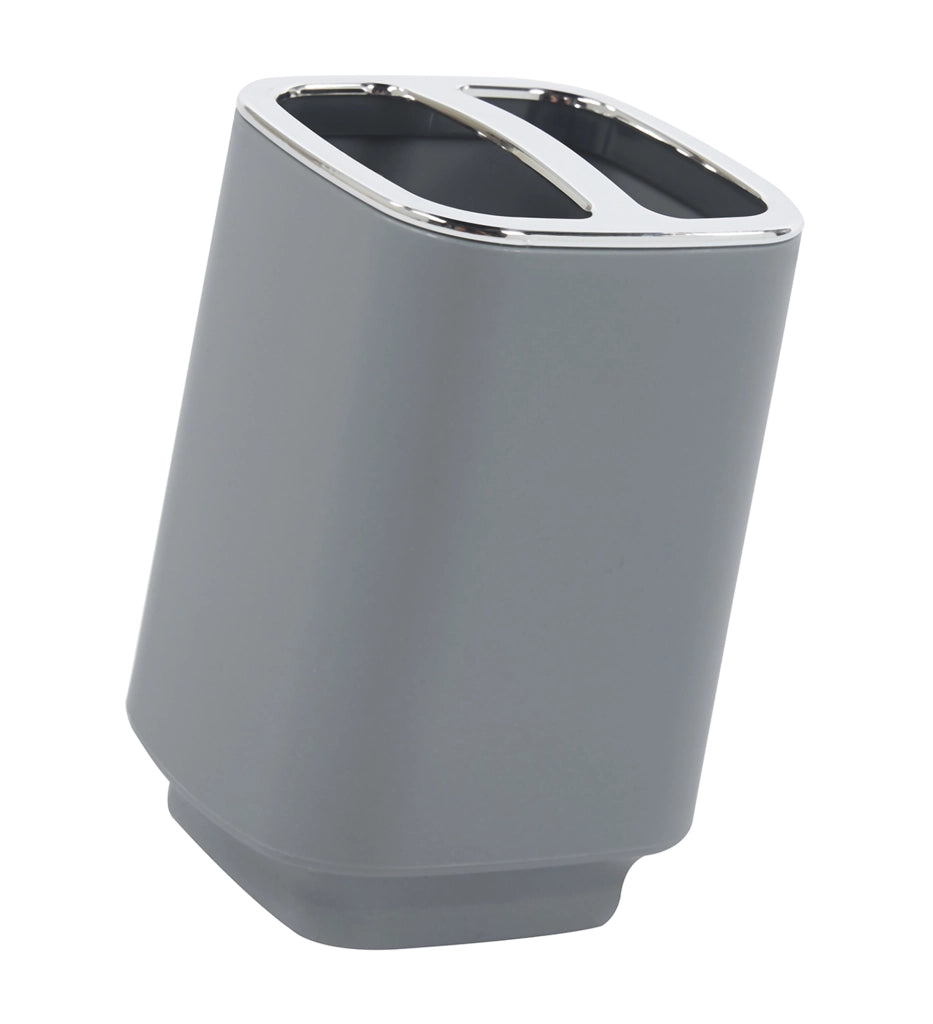 Set Completo Accessori Bagno 6 Pezzi Design Moderno In Plastica Resistente Con Finiture Lucide Incluso Cestino Pattumiera,Dispenser Sapone, PortaSaponetta, Porta Spazzolini, Portascopino - Grigio
