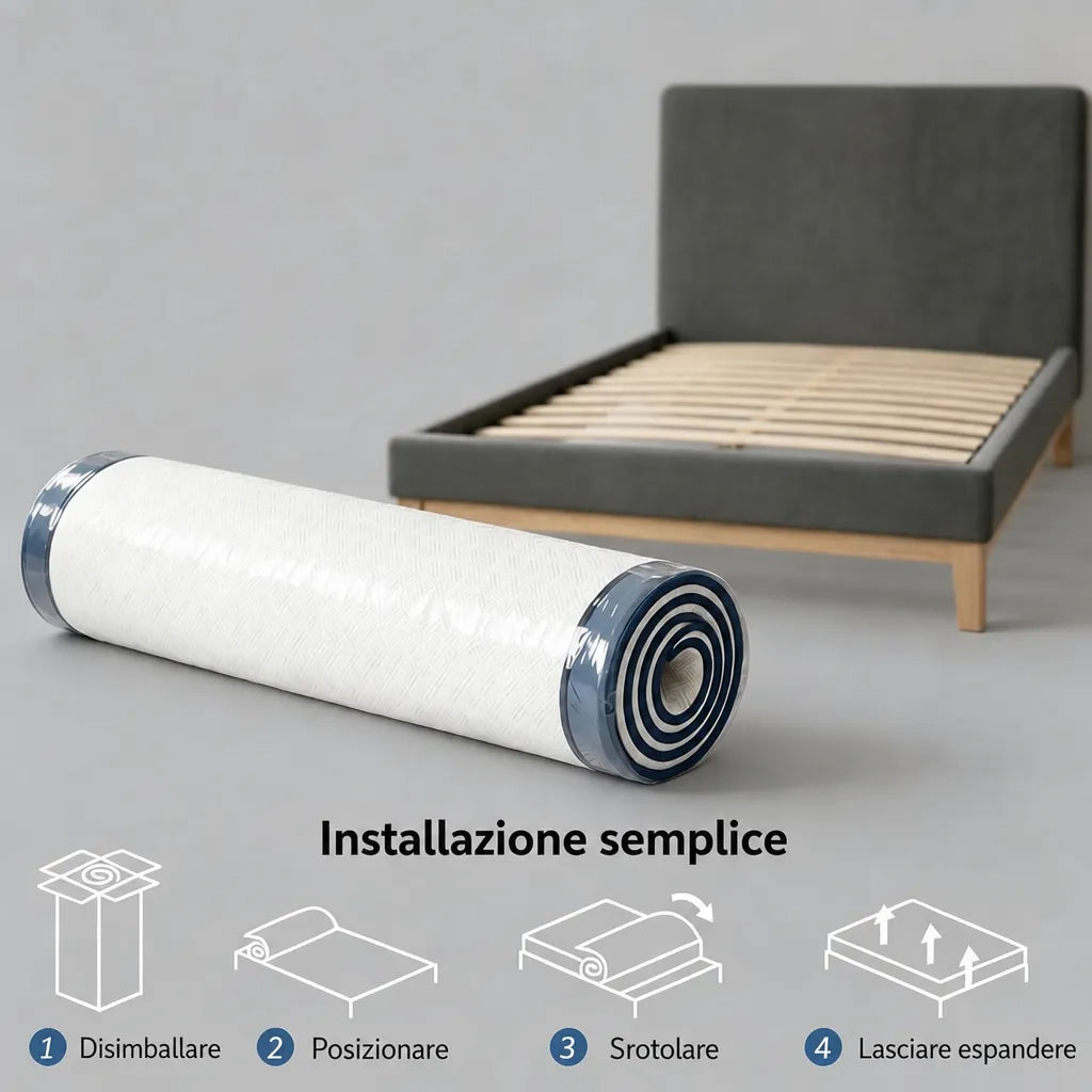 Materasso in Memory Foam al Tè Verde con Gel Rinfrescante 140x190x20 cm; Bianco e Blu