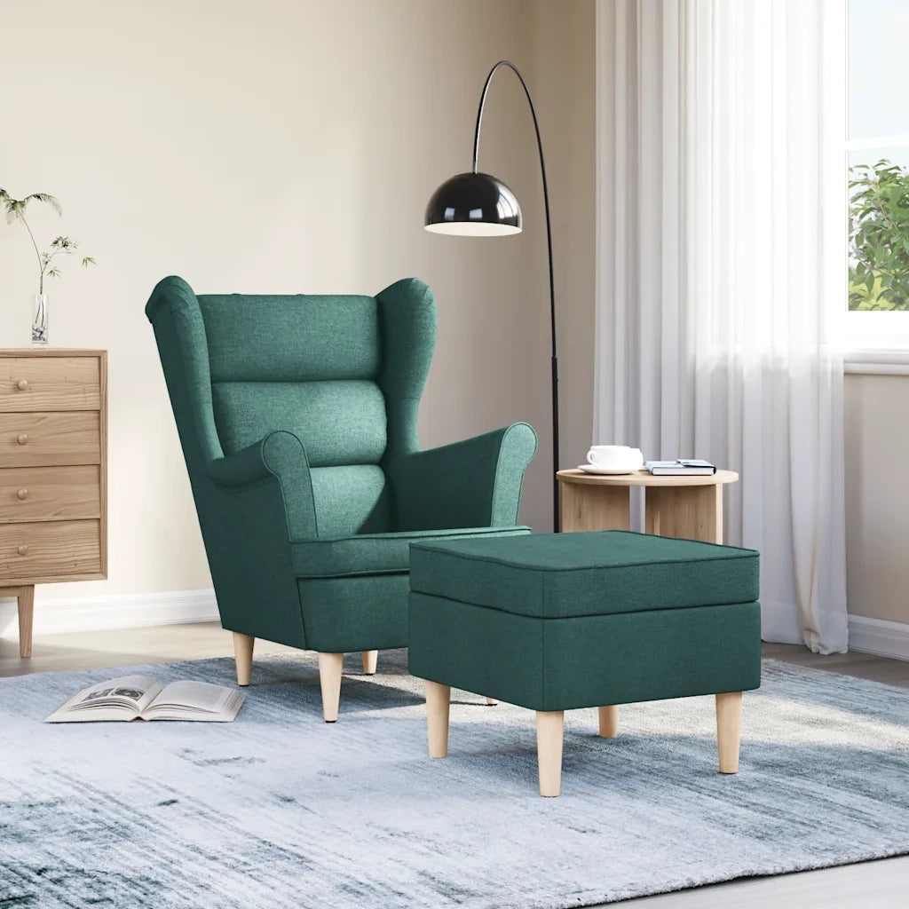 Poltrona con Poggiapiedi Verde Scuro in Tessuto 3307994
