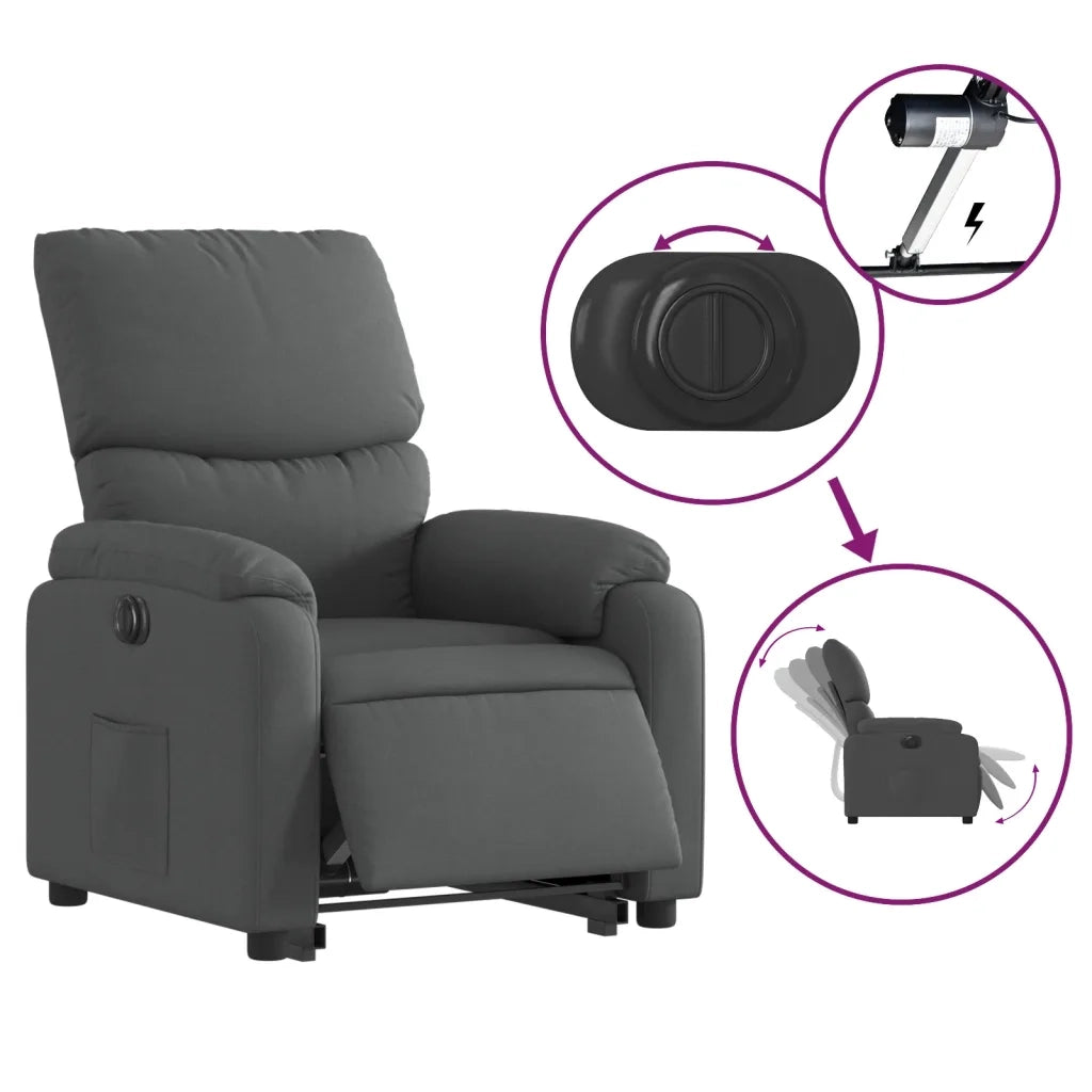 Poltrona | Sedia Relax Alzapersona Reclinabile Elettrica Grigio Scuro Tessuto