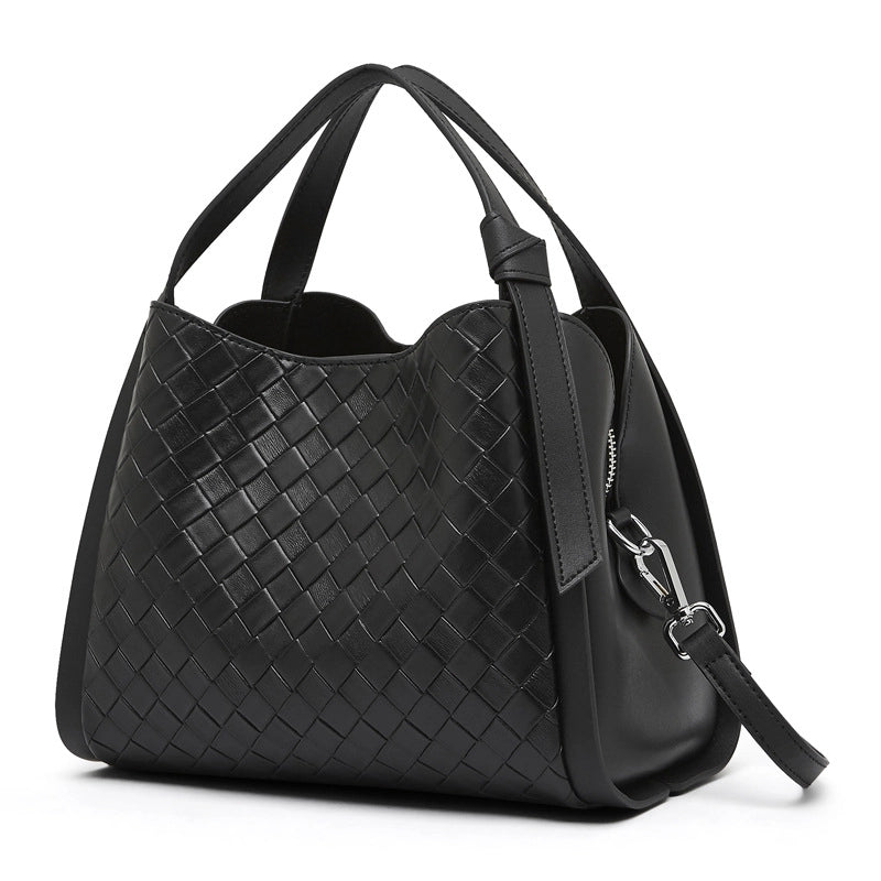 Borsa a tracolla casual da donna in pelle di vacchetta nera