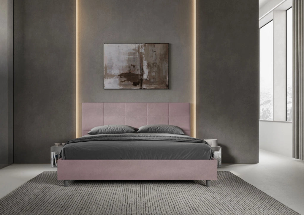 BS COM Letto matrimoniale king size contenitore imbottito 190x190 microfibra glicine