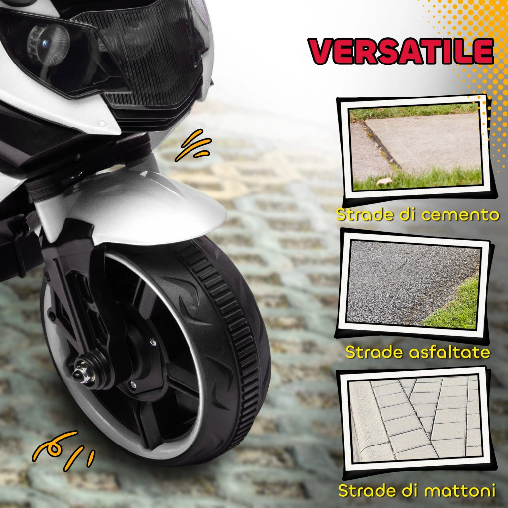 Moto Elettrica Bambini con Fari e Musica ¨C zephmum ¨C 6V, Bianco