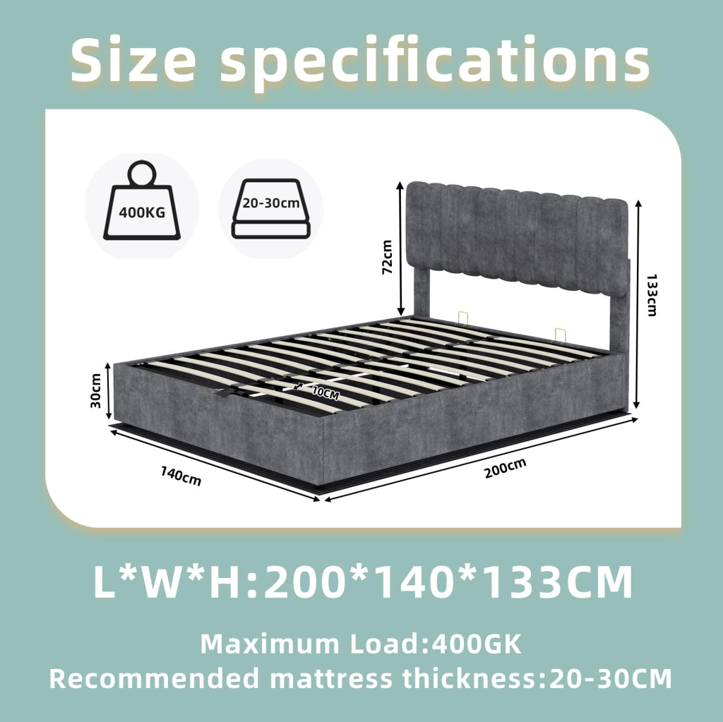 Struttura letto 140 x 200 cm in velluto e metallo; grigio
