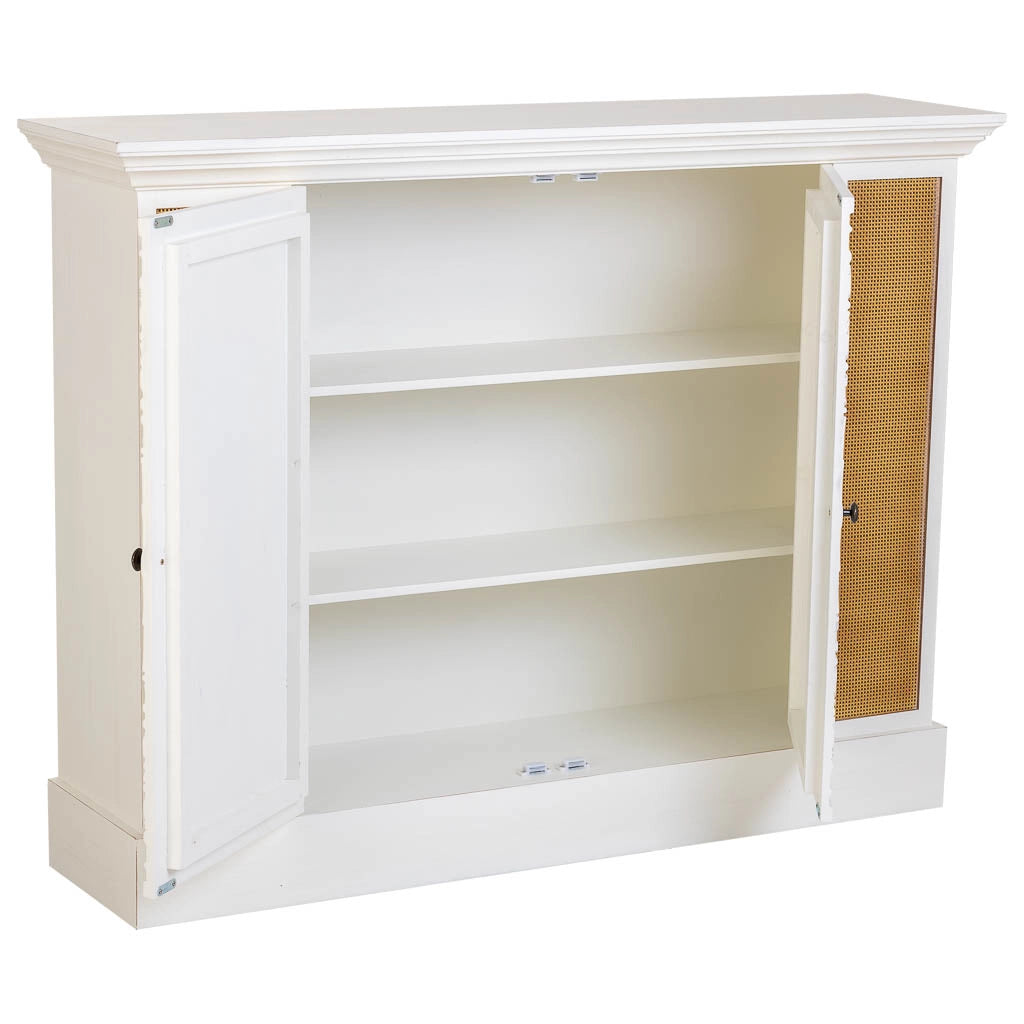 Credenza in legno bianco invecchiato con 2 porte 130x33x99h cm