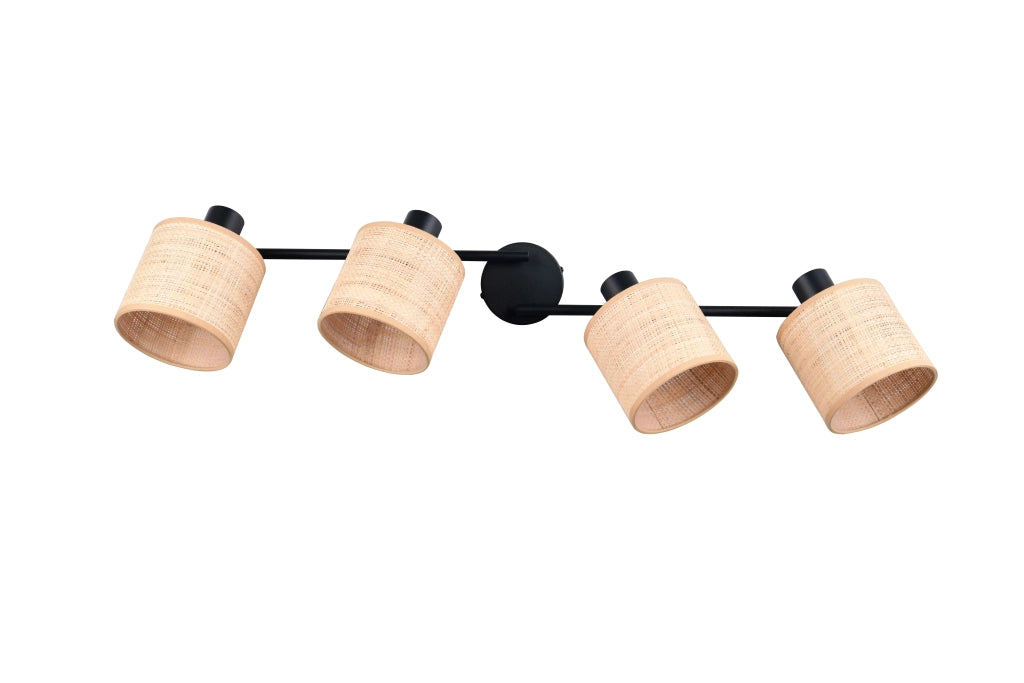 Barra 4 spots, fibre naturali e metallo nero, L 88 cm, Aimee