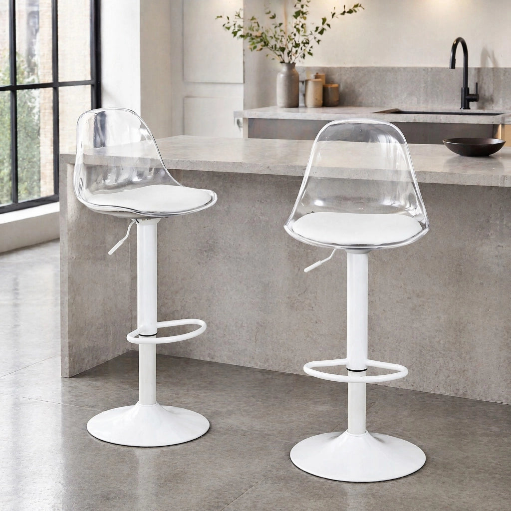SGABELLO DA BAR Regolabile 82-104 cm Trasparente e Bianco Set da 2 pezzi