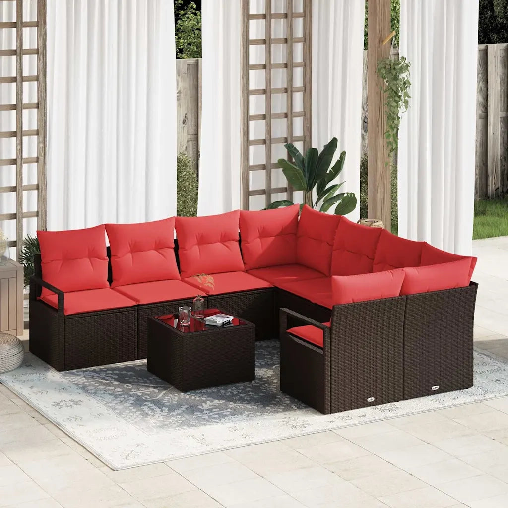 Set di divani con cuscino 9 pcs Marrone e Rosso polyrattan 3346324