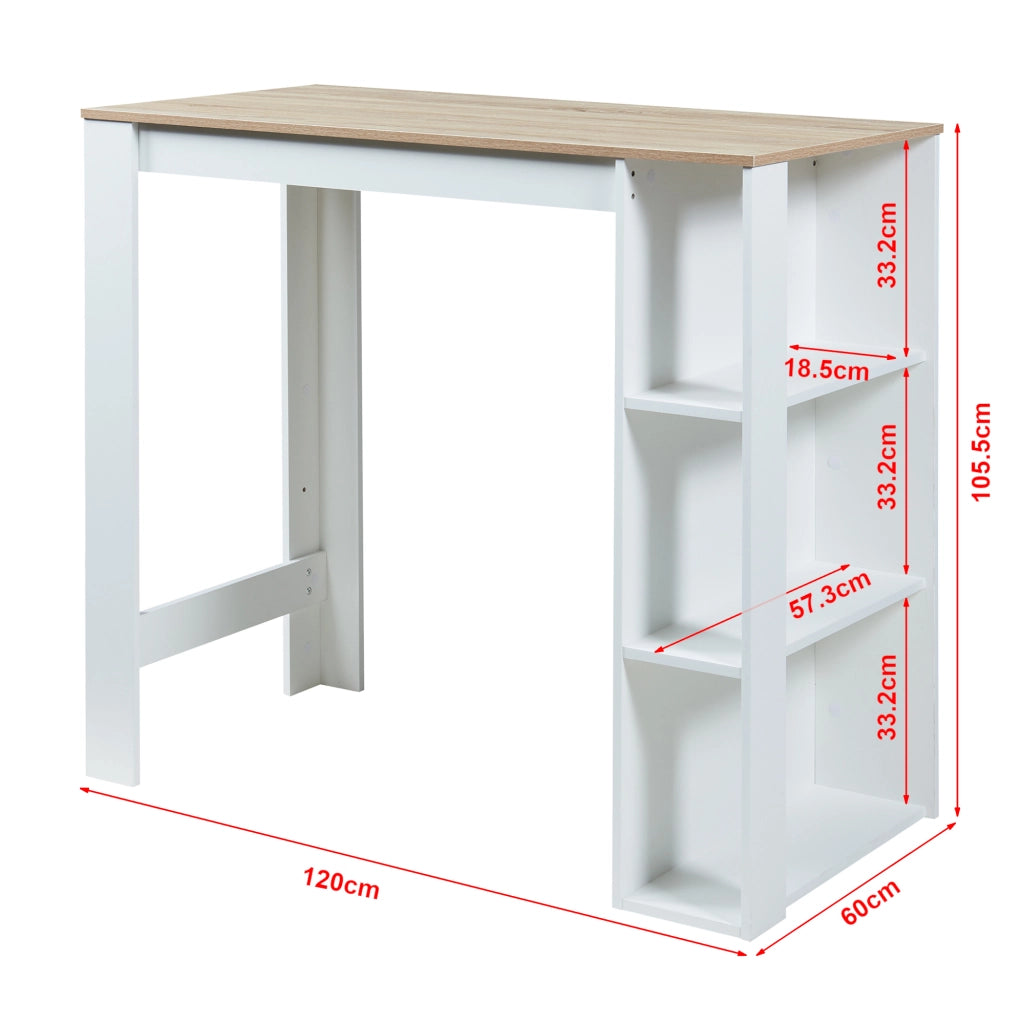 Tavolo Alto da Bar Danderyd Bancone a 3 Ripiani Laterali 120 x 60 x 106 cm - Bianco / Effetto Rovere [en.casa]