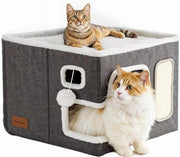 Cubo per gatti pieghevole con pallina soffice e piatto per arrampicarsi - Grotta per gatti confortevole multifunzionale grande grigia scura - Per gatti di casa 40 x 40 x 30 cm