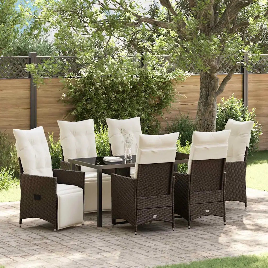 Set da Pranzo per Giardino con cuscino 7 pcs Marrone polyrattan 3379573