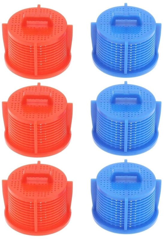 Set di Filtri di Ingresso da 6 - Filtri Universali - Rood/Blauw - Filtro a Maglia - Facile da Pulire - Per Accessori della Lavatrice - Filtro della Lavatrice