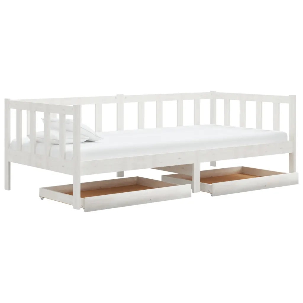 Divano Letto con Cassetti 90x200 cm Bianco in Massello di Pino 3083685