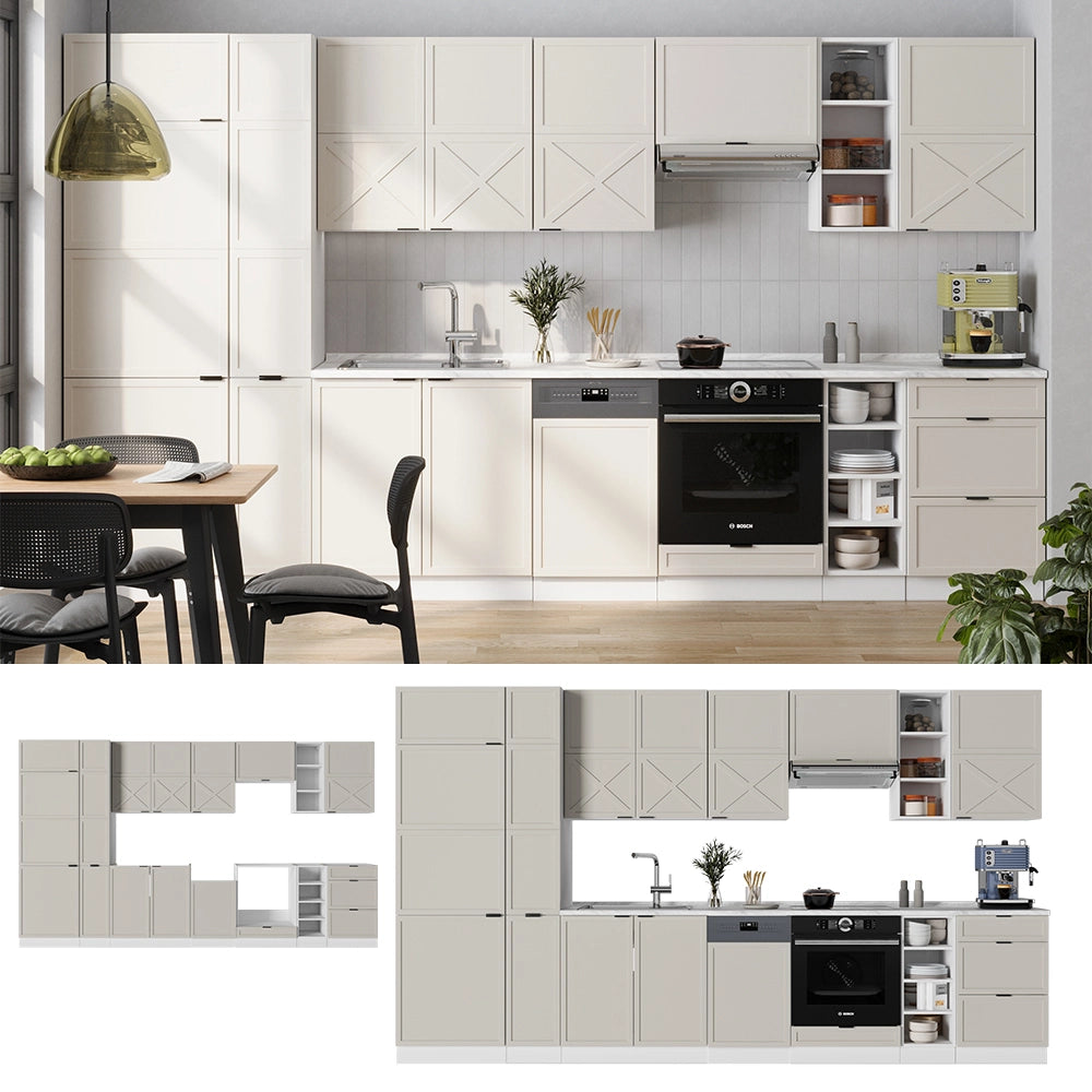 Cucina componibile Fame-Line GrigioBeige/Bianco 355 cm senza piano di lavoro Vicco