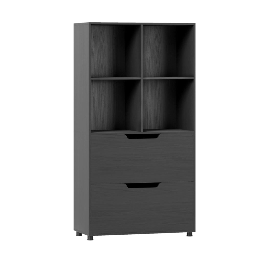 Libreria a 4 cubi con 2 cassetti scaffale libreria moderna a cubi aperti, Libreria organizer in legno per soggiorno