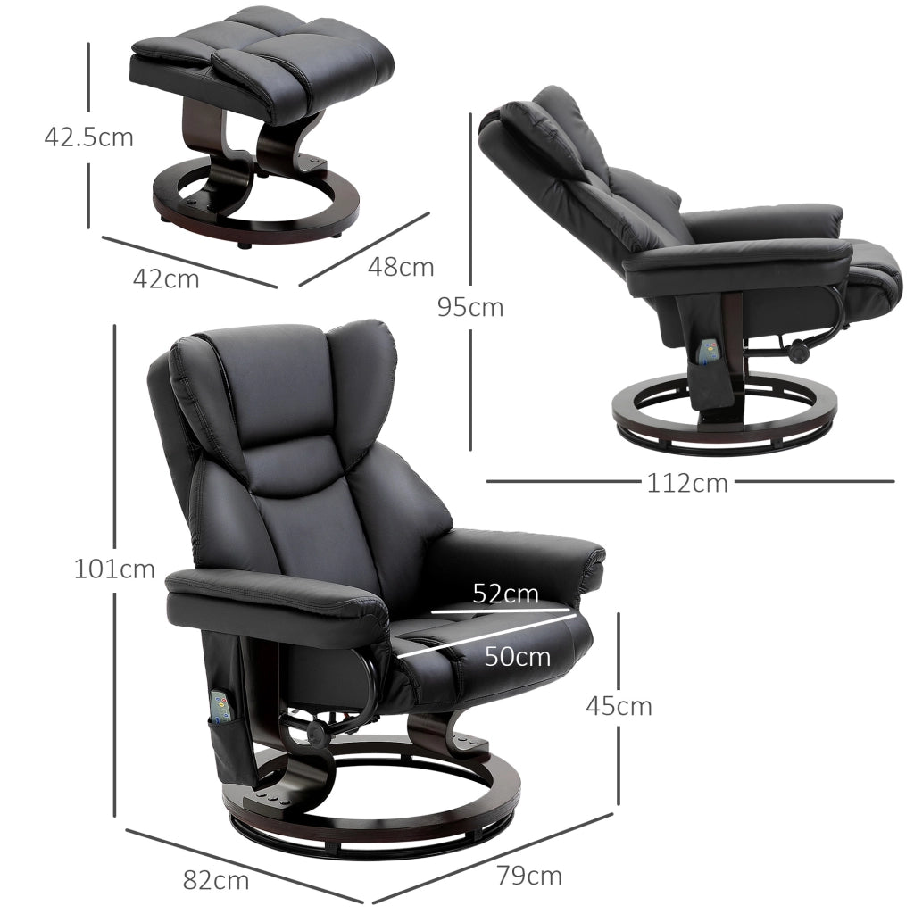 Poltrona Relax Reclinabile Massaggiante con Poggiapiedi ¨C Xylo ¨C Tessuto Nero Girevole 360¡ã