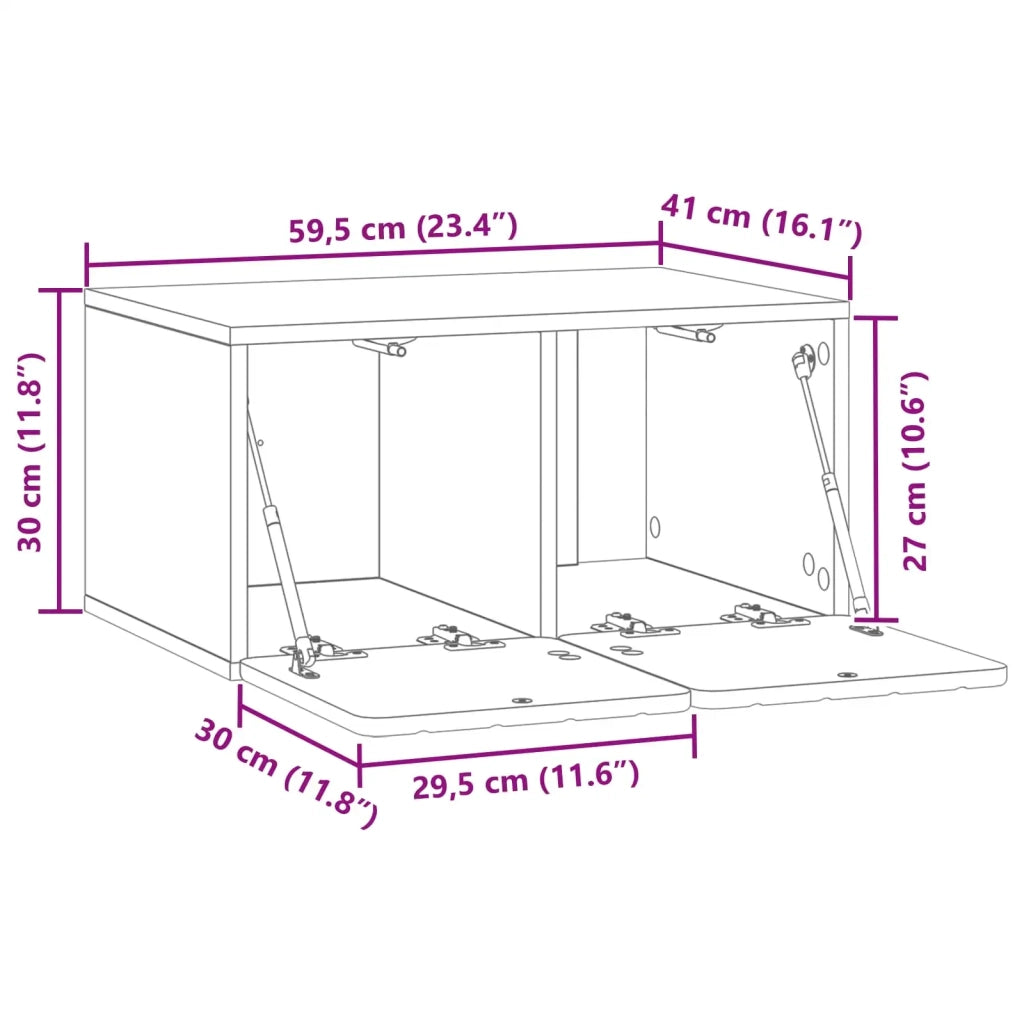Mobile Porta TV da Muro Legno antico 59,5 x 41 x 30 cm