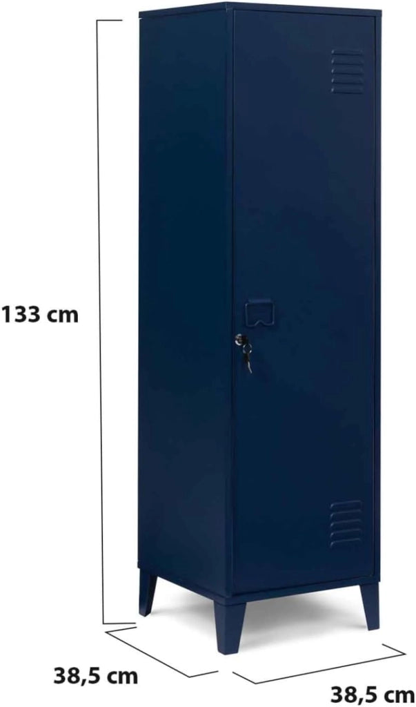 Armadietto ESTER con porta in metallo blu scuro, design industriale