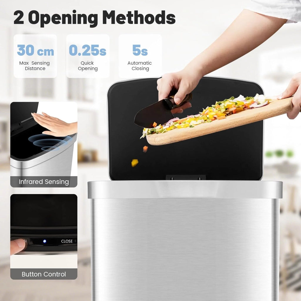 Pattumiera con sensore da 50 l, con sensore automatico, per cucina, ufficio, 39 x 29,5 x 60 cm