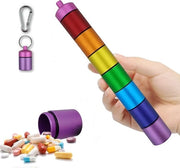 Pillen in scatola per 7 giorni, piccolo scatola di alluminio con 7 compartimenti, impermeabile, inclusa cerniera per chiave (colorata).