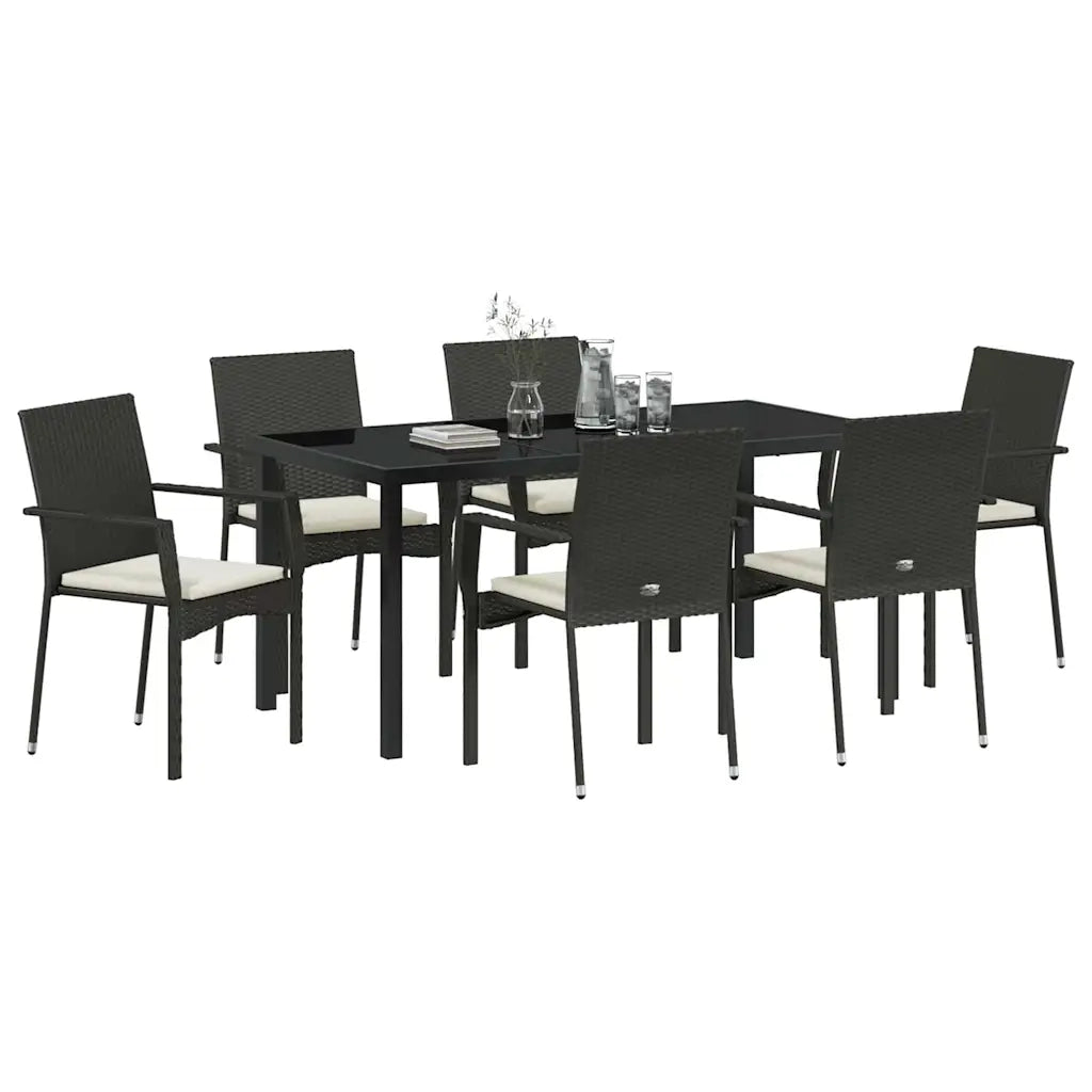 Set da Pranzo per Giardino con cuscino 7 pcs Nero polyrattan 3380082