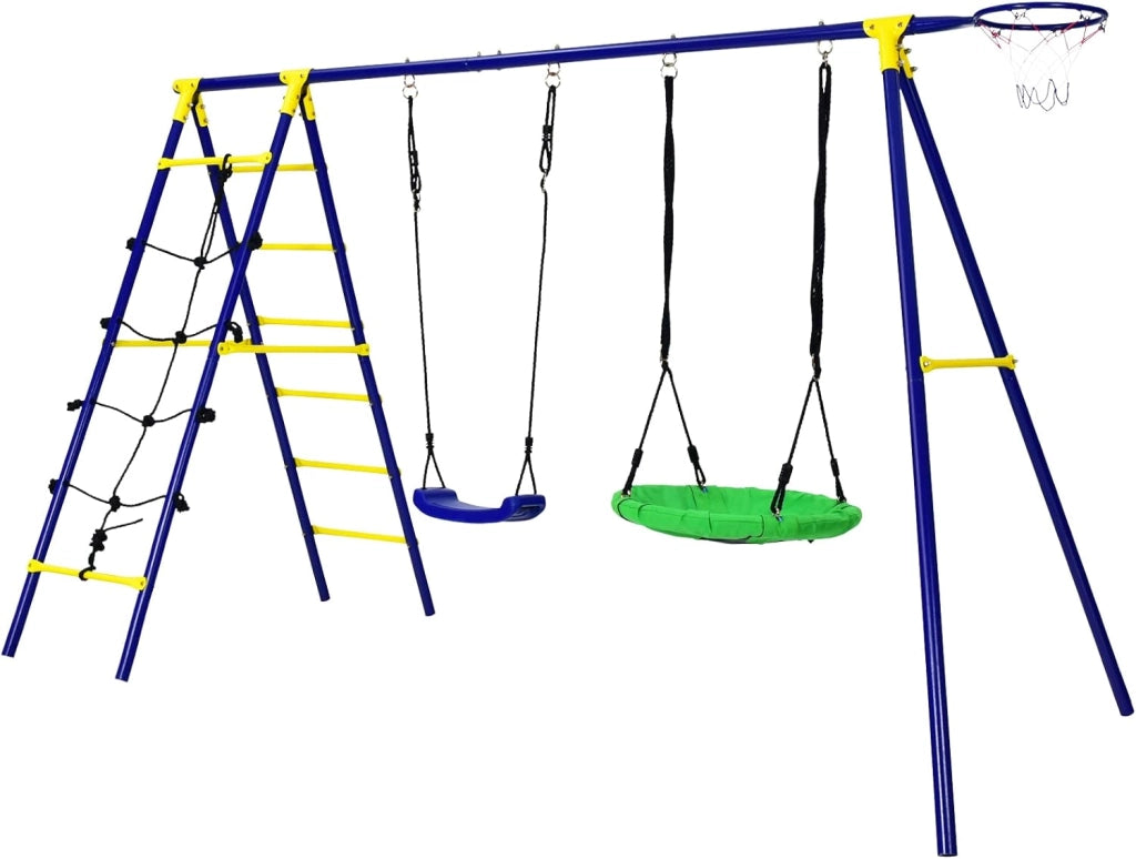 Set di altalene per bambini, struttura da gioco 5 in 1 con 2 altalene, altalena da giardino, altalena doppia per bambini all'aperto