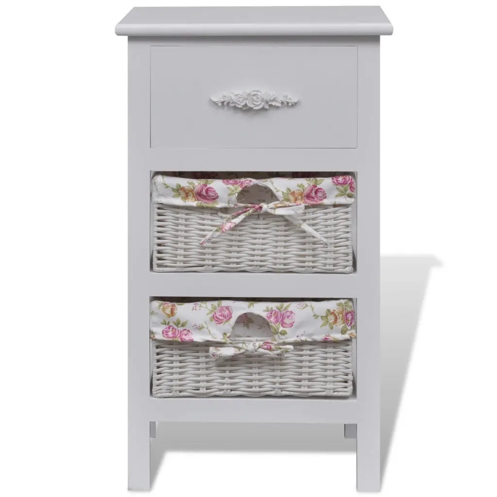vidaXL Armadio con 1 Cassetto e 2 Cestini Bianco in Legno di Paulownia