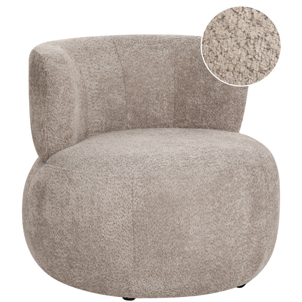 Comoda poltrona tortora rivestita in ciniglia di poliestere moderna comoda senza braccioli con schienale ricurvo in stile scandinavo