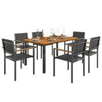 Set da Giardino 7 Pezzi con Tavolo da Pranzo e 6 Sedie Impilabili con Braccioli, Teak