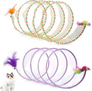Tunnel per Gatti 2 pezzi Pieghevole 25cm Grande Giocattolo Portatile per Gatti - Fibra Sintetica - Topo di Giocattolo - Gattino - Striscia Gialla Blu