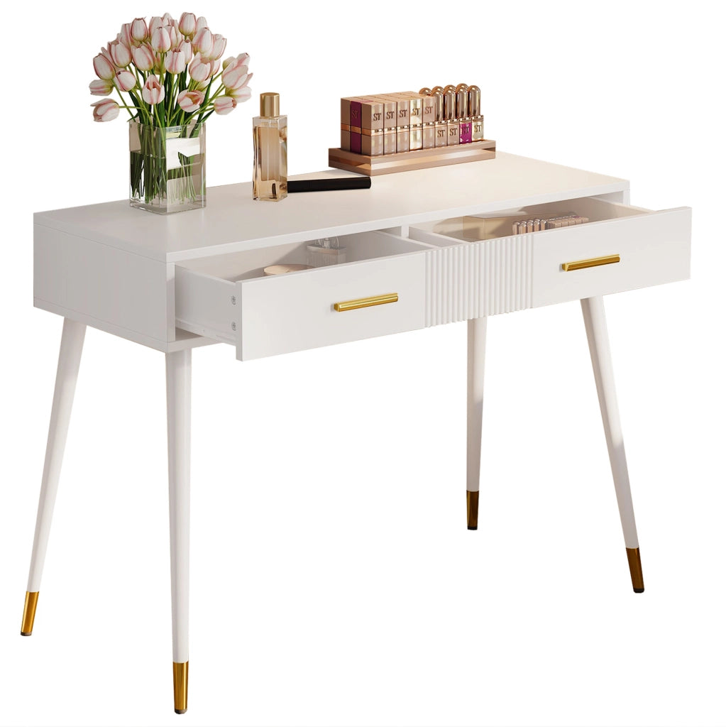 Tavolo da toeletta 100x40x76 cm con 2 cassetti; bianco