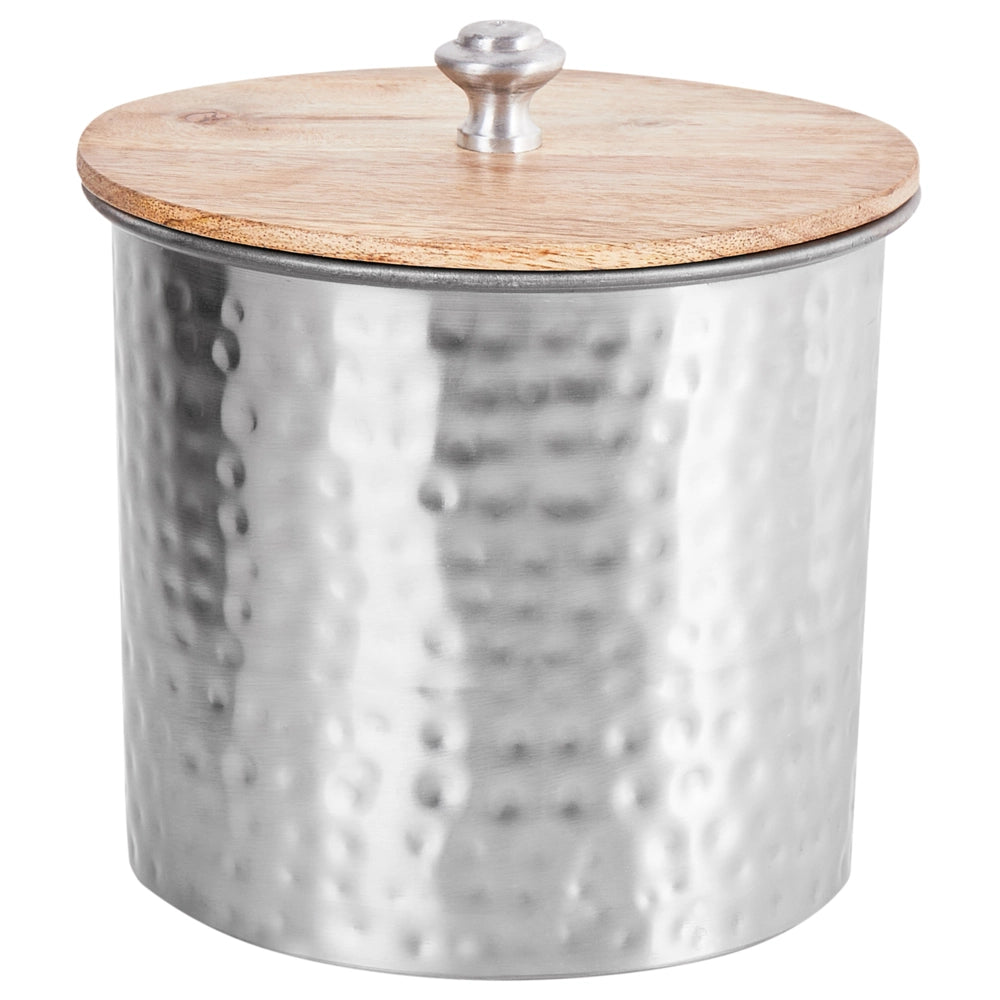 Set di 3 contenitori decorativi barattoli in alluminio argento con coperchi in legno