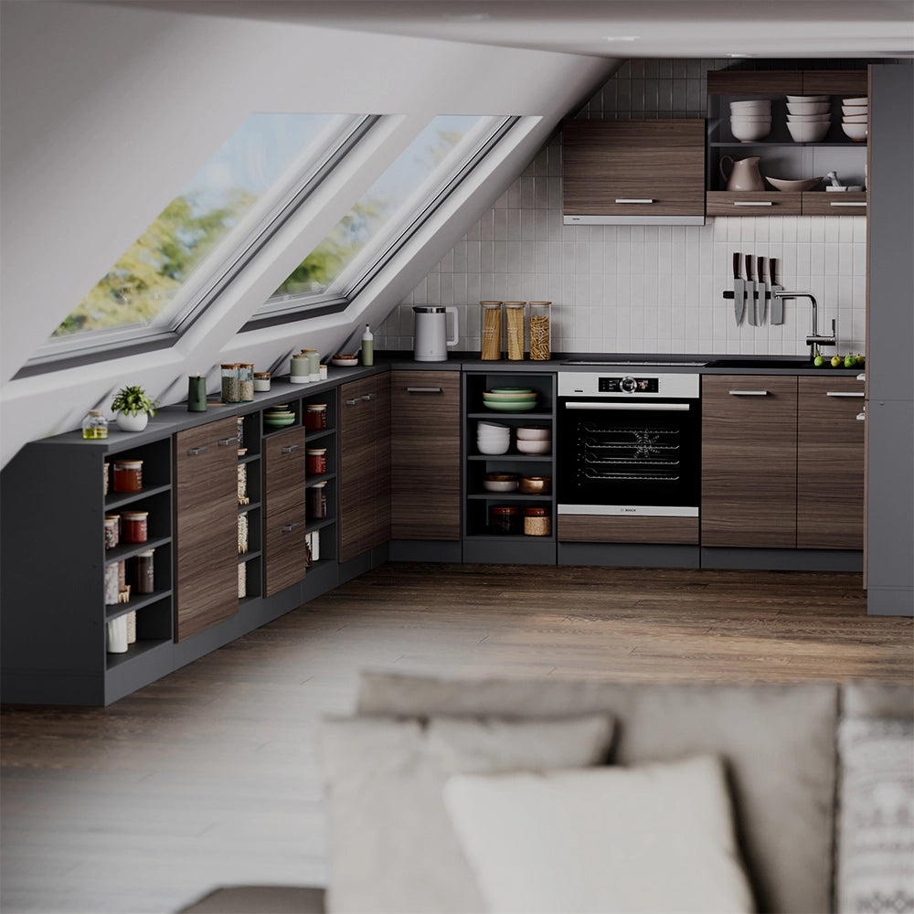 Mobile cucina sottotetto R-Line Grigio nobile/Antracite 80 cm con 2 porte, carcassa 60 cm profondità Vicco
