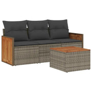 Set Divani da Giardino 4 pz | Set Salotto da Giardino con Cuscini in Polyrattan Grigio