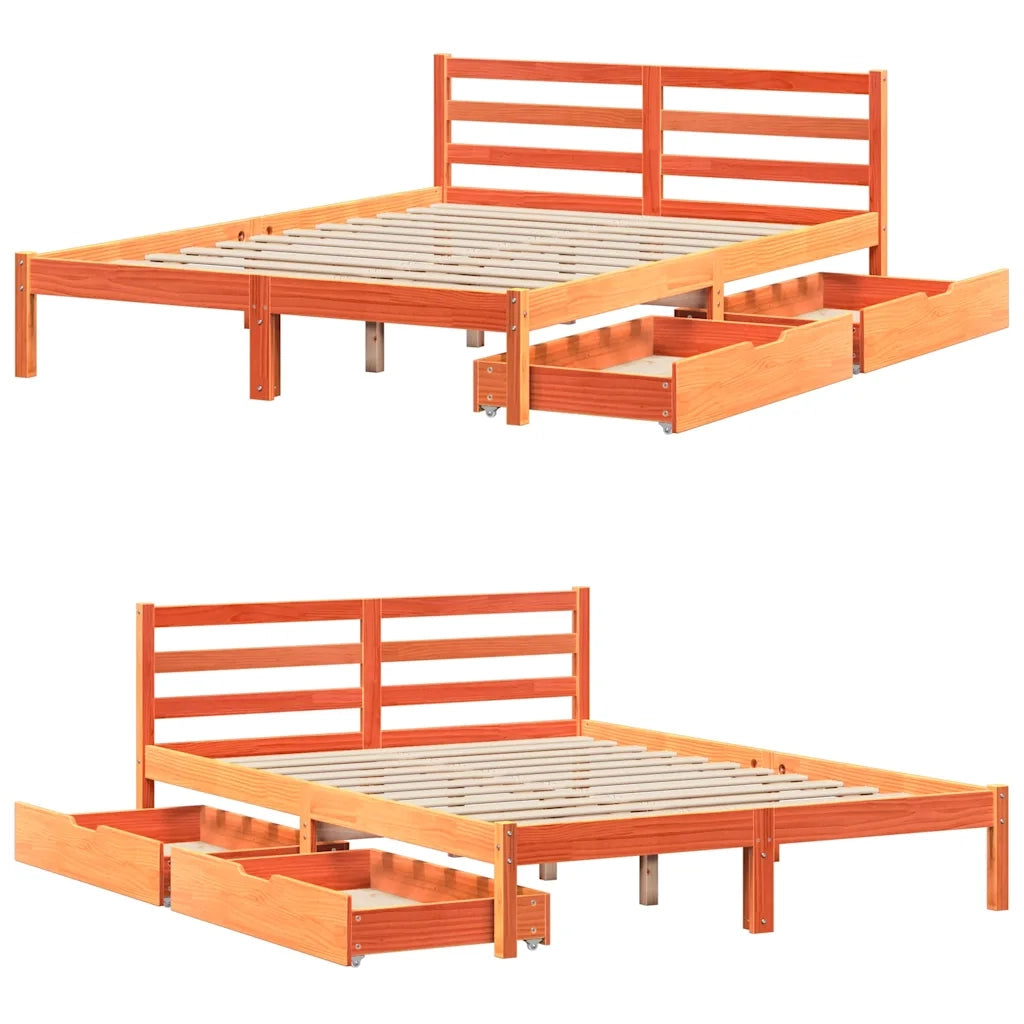 Letto senza Materasso-Struttura Letto Marrone Cera 150x200 cm in Legno di Pino 618371
