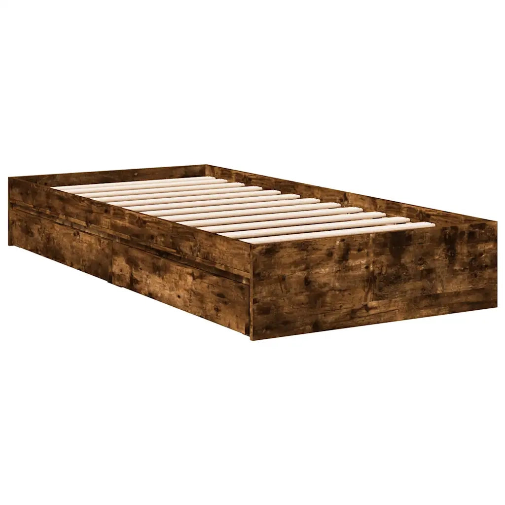 Letto singolo | Letto per adulti | Giroletto con Cassetti Rovere Fumo 90x190 cm Legno Multistrato