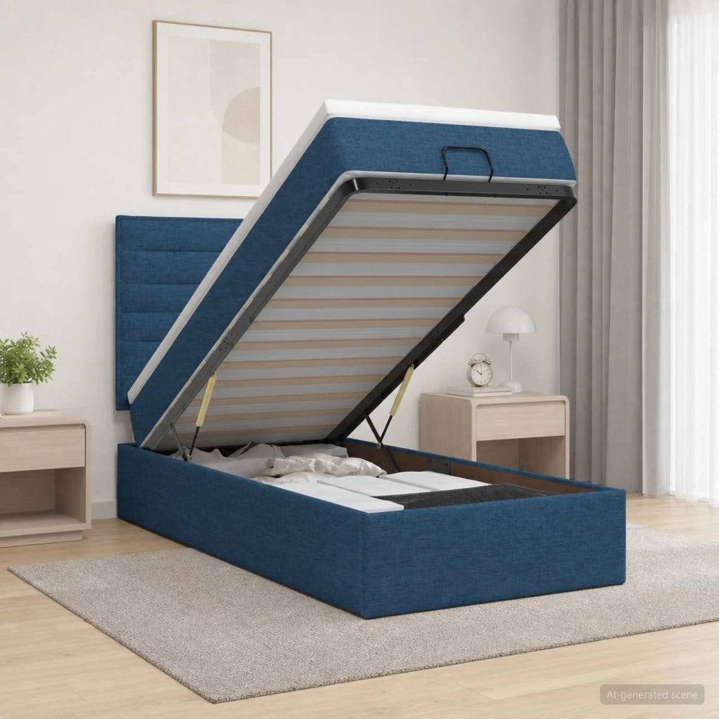 Letto Ottomano con Materasso e LED Blu 90 x 190 cm Tessuto 3457957