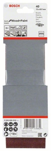 2608606032 - Set di nastri abrasivi da 3 pz. X440 75 x 457 mm, P40, BEST for LEGNO+VERNICE