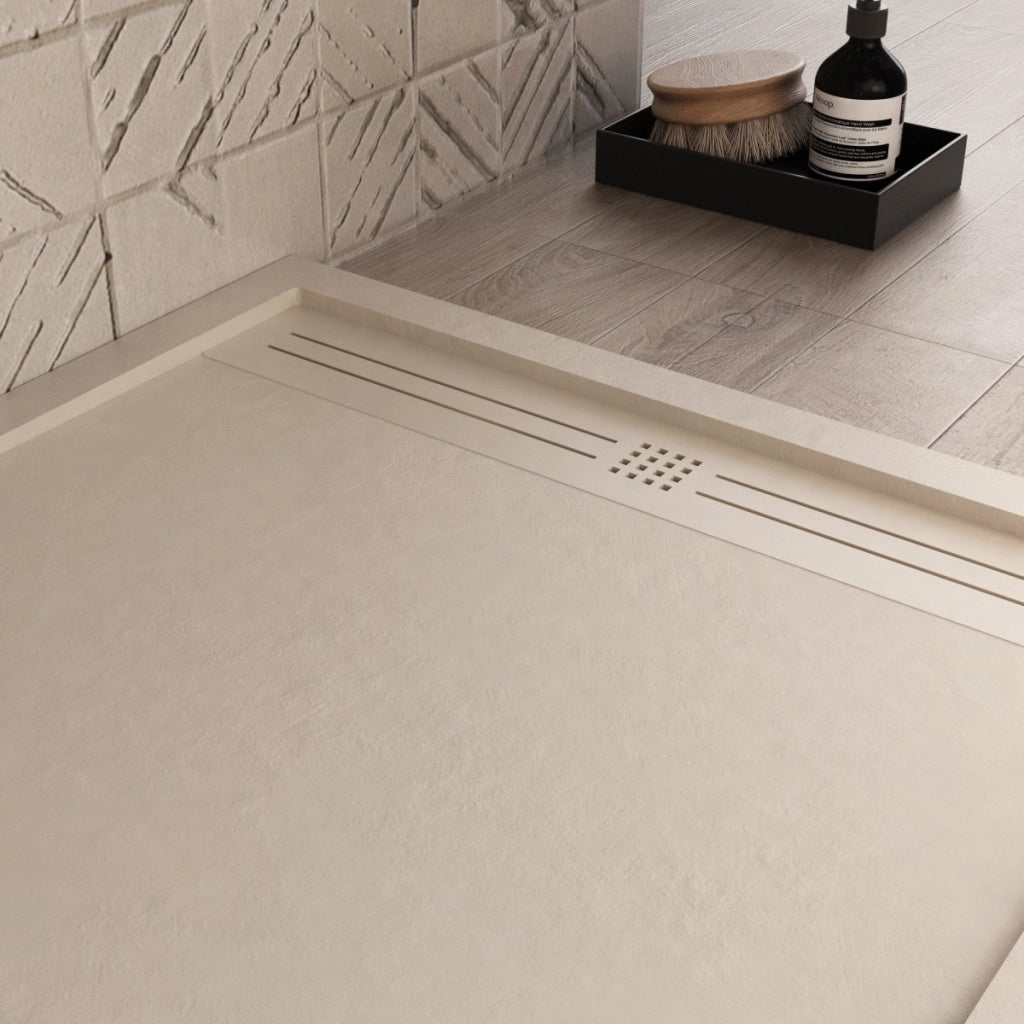 Piatto doccia in marmo resina crema pietra cemento grid, misura 80x100