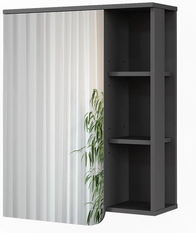Mobile a specchio Karen, Sonoma/Bianco, 60 x 75 cm, con specchio e ripiani aperti per montaggio a parete