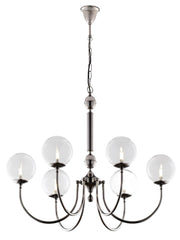 Lampadario moderno cromo 6 sfere vetro G9 Jupiter Brillante