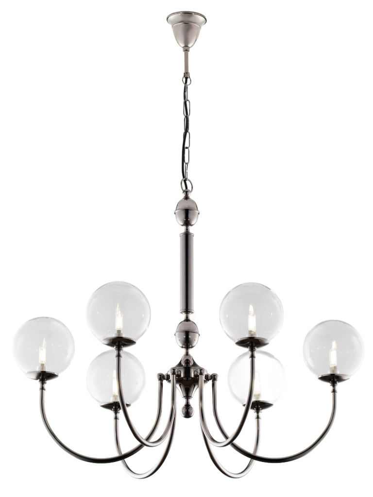 Lampadario moderno cromo 6 sfere vetro G9 Jupiter Brillante