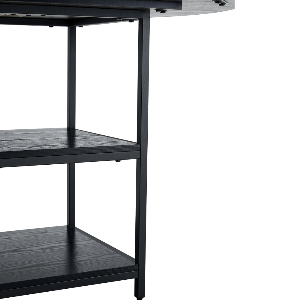 Tavolo da pranzo rotondo con doppio ripiano e struttura in metallo per sala da pranzo; in MDF nero; 107 cm