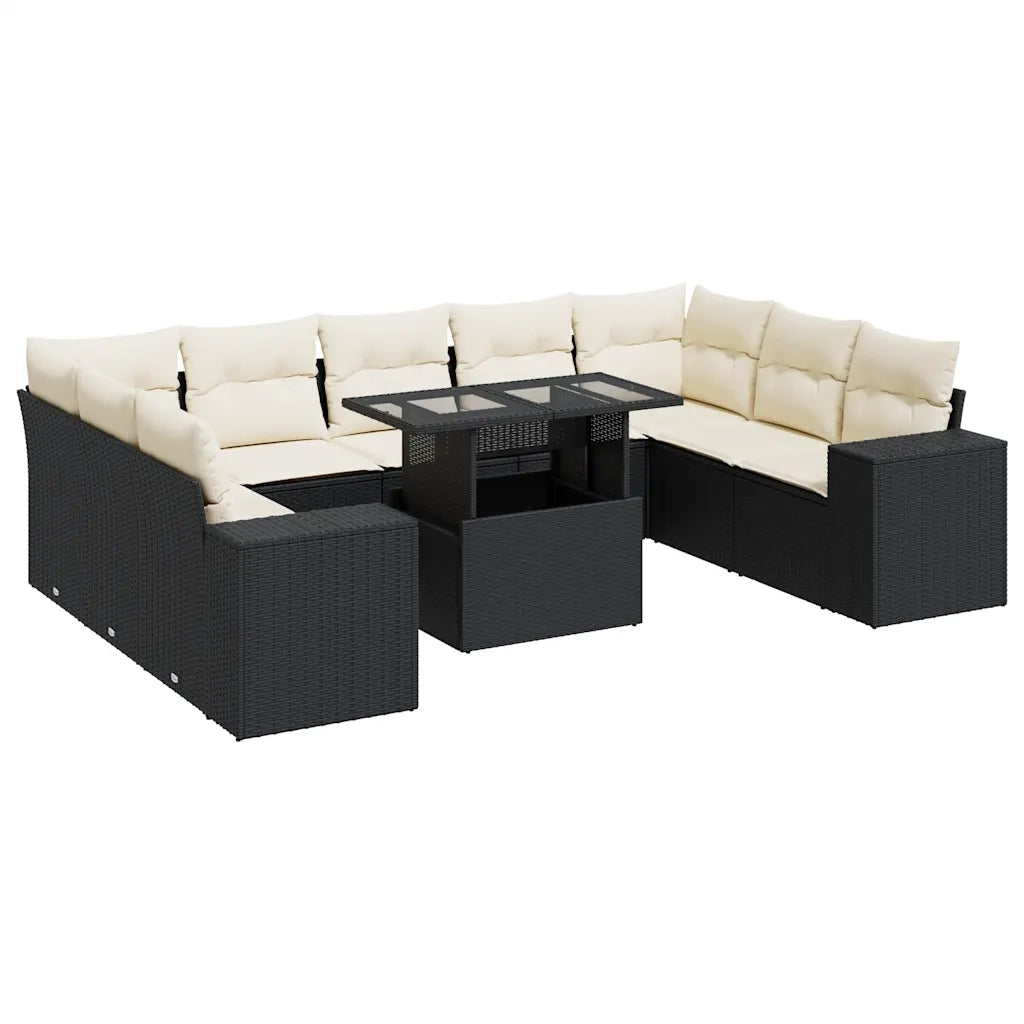Set Divani da Giardino 10pz con Cuscini in Polyrattan Nero 3326857