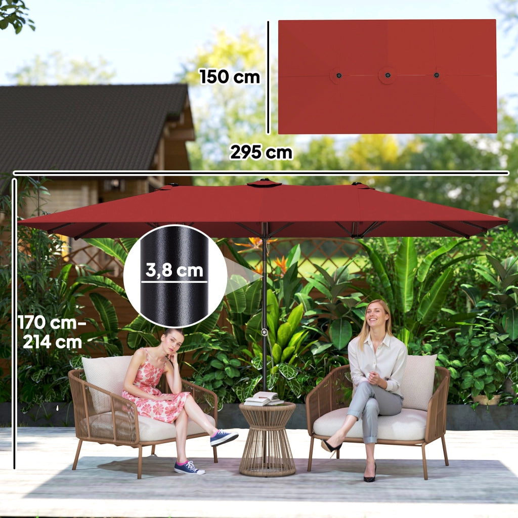 Ombrellone da giardino regolabile in altezza e inclinabile ¨C zephmum ¨C 150x295x170-214 cm rosso vino
