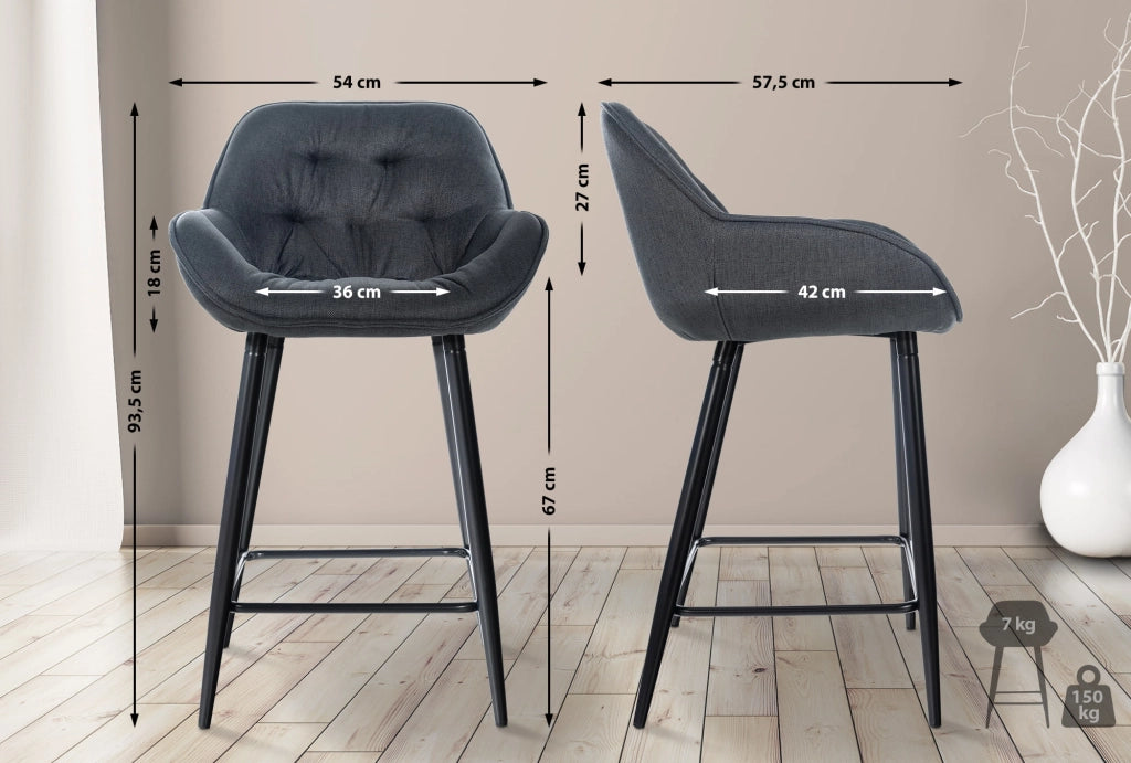 Set di 2 sgabelli da bar Gibson grigio scuro,Tessuto