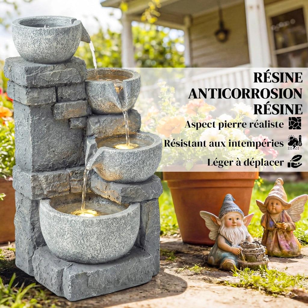 Fontana da Giardino a Cascata 4 Livelli ¨C zephmum ¨C Grigio Effetto Pietra 28x25x54.5 cm