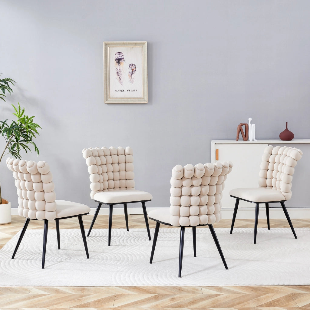Sedie da Pranzo in Velluto con Gambe in Metallo, Set 2 Pezzi ¨C MINIMAL ¨C Bianco Crema/Nero