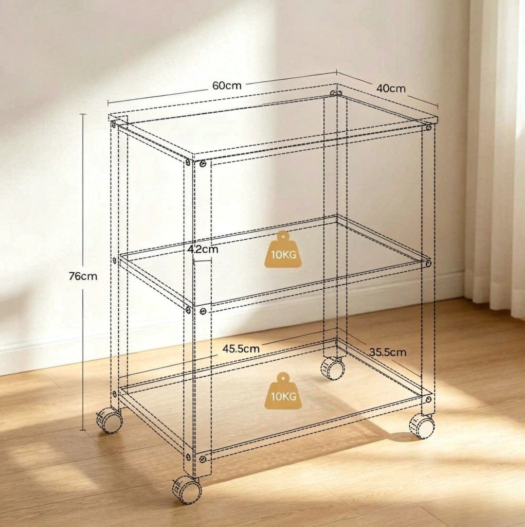 Carrello da Cucina Compatto Salvaspazio con 3 Ripiani, 60x40x76 cm, Bianco e Rovere Chiaro