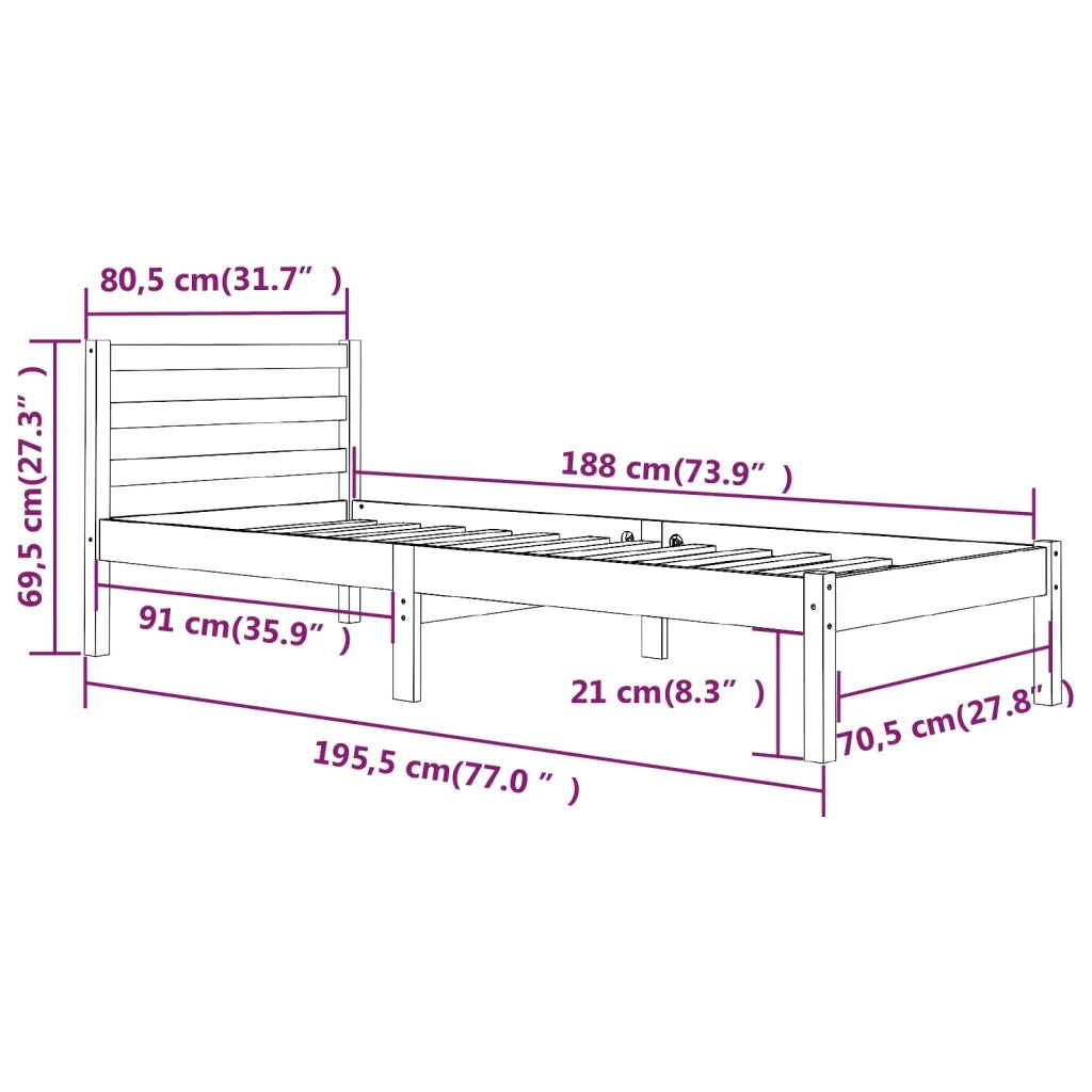 Giroletto-Struttura Letto in Legno Massello Grigio 75x190 cm Small Single 822028